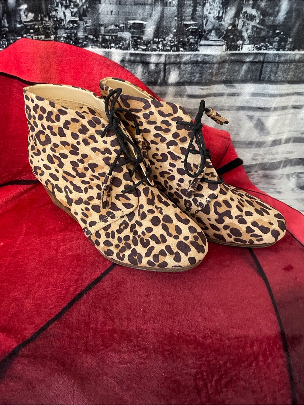 Dr. Scholl's Leopard Print Lace-Up Wedge Ankle Boots